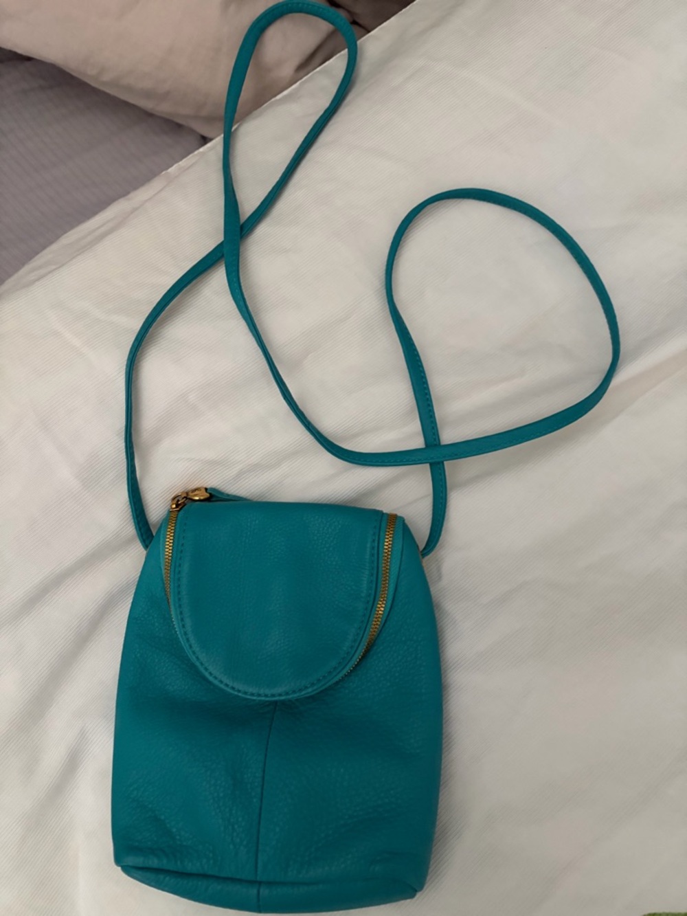 HOBO Teal Leather Crossbody with Gold-Tone Zipper